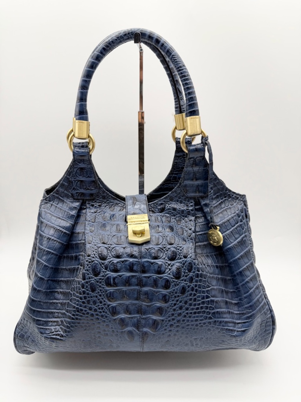 VTG Brahmin Melbourne Celia Crocs Embossed Leather Shoulder Bag Satchel Blue - Picture 2 of 14